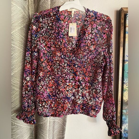 MAJE 100% Silk Lehane Pink Floral Sheer Long Sleeve  Blouse Top Size S (1) NWT - Picture 6 of 16